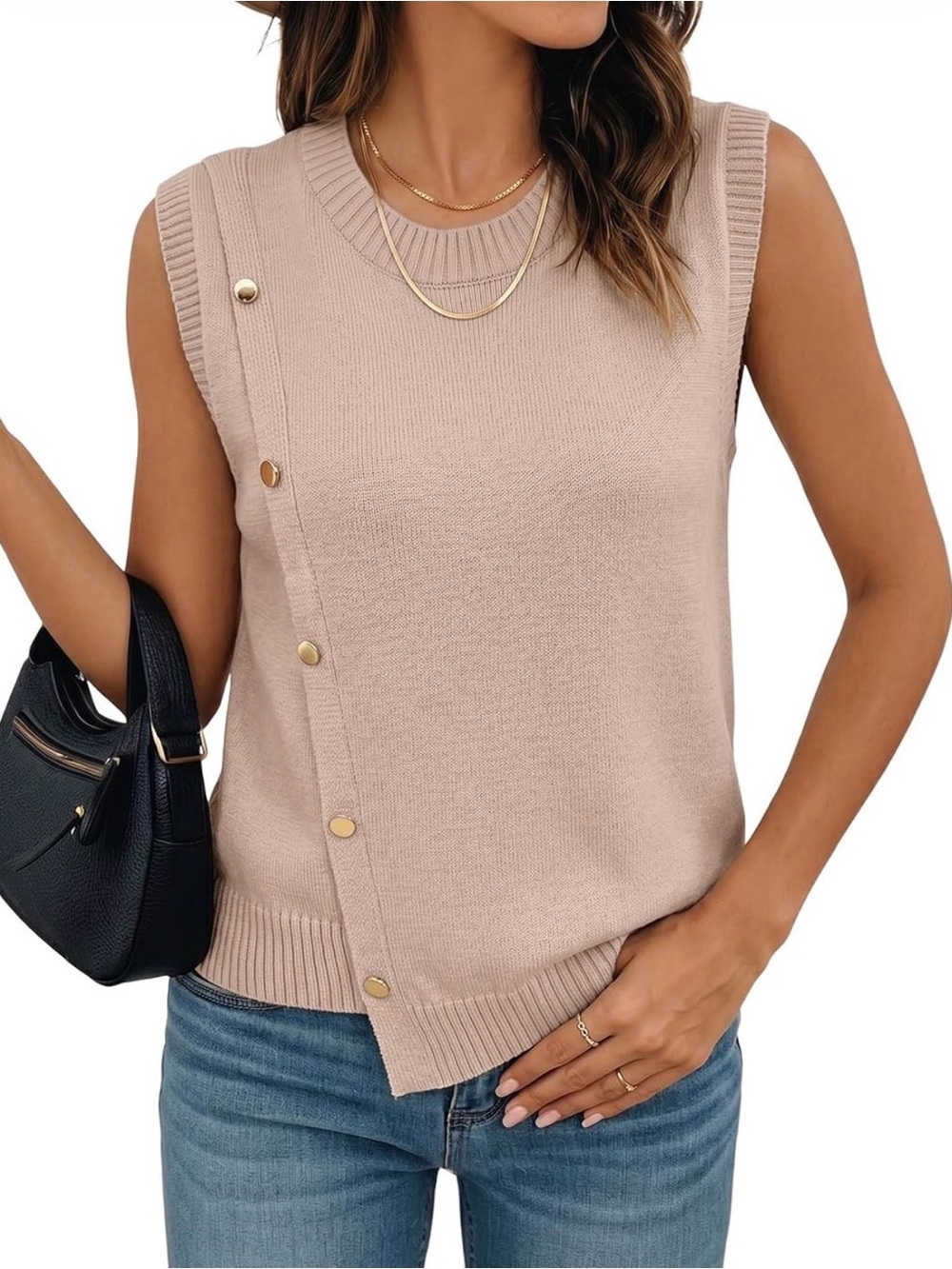 Sleeveless Button-Trim Knit Top